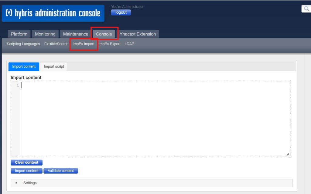 Impex Import portal On HAC