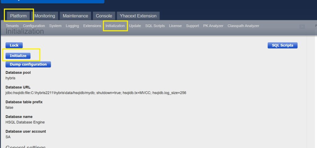 SAP hybris Initialization through HAC